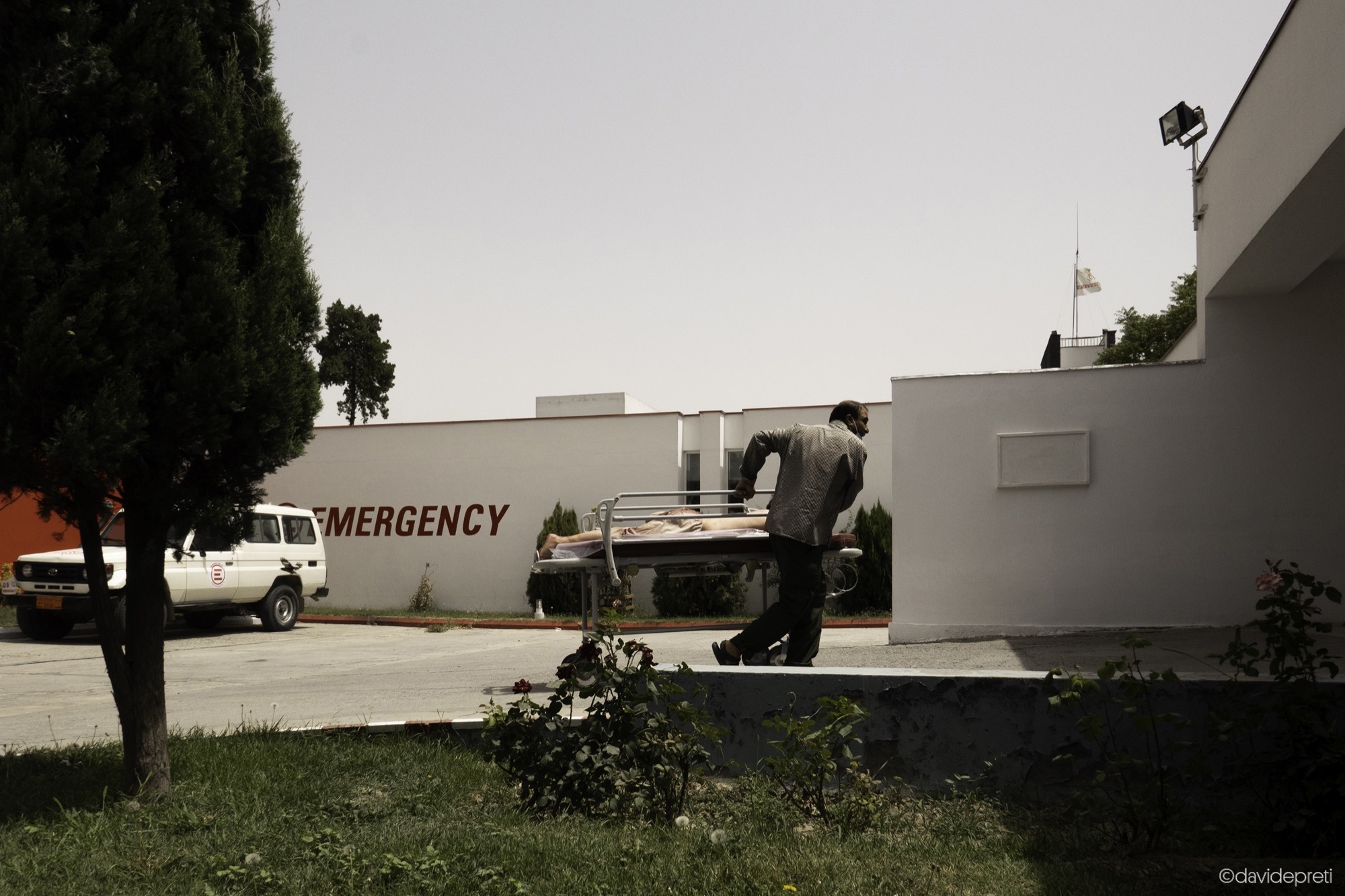 Kabul, Afghanistan — July 11, 2021.

A stretcher bearer runs to the OPD (Out Patients Department) of the EMERGENCY Surgical Centre for War Victims of Kabul.
Between 15 and 20 patients are admitted every day.
