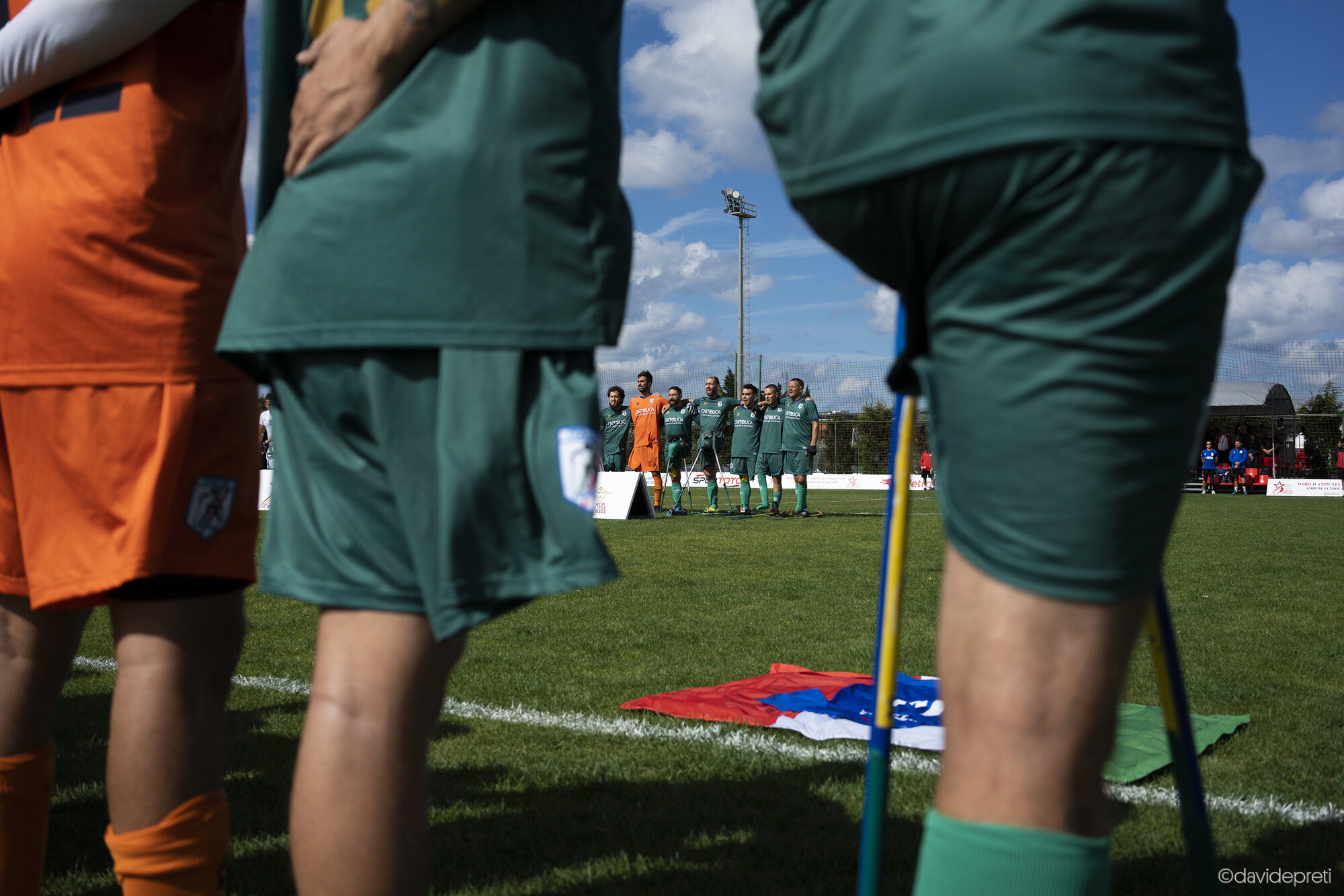 Istanbul, Turkey — October 6, 2022.

Players of the Italian national amputee football team standing during the national anthem before their match.
