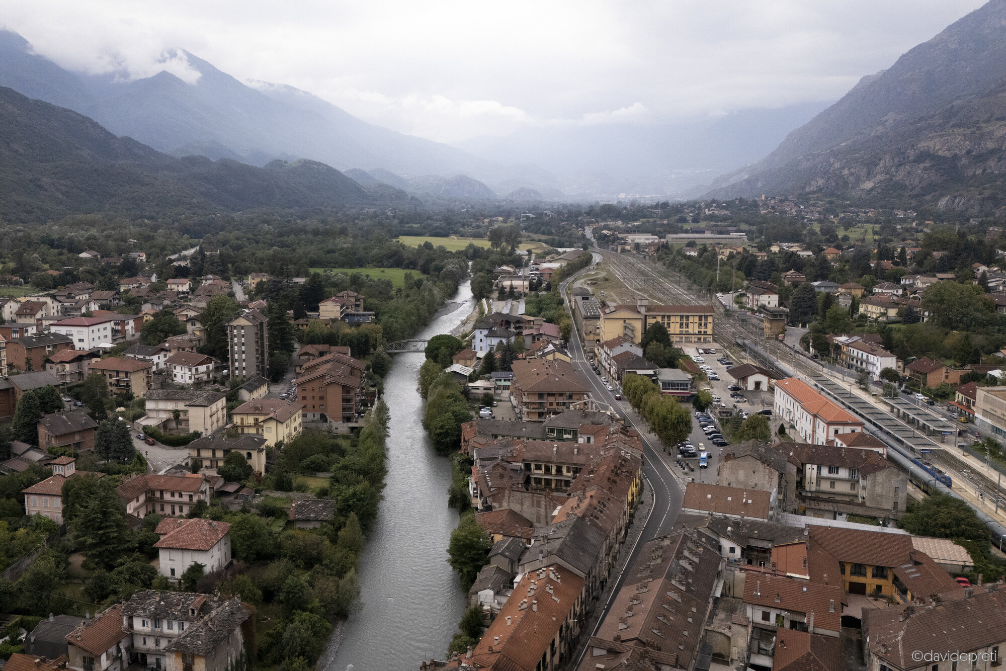 Bussoleno, Italy — September 17, 2024.

An aerial view showing Bussoleno, considered the gateway to the Susa Valley, a focal point of protests surrounding the construction of the Lyon-Turin high-speed rail line in northern Italy.
