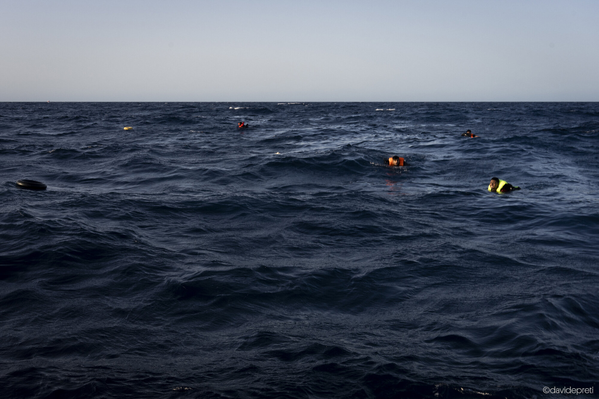 Central Mediterranean Sea — May 3, 2024.

Survivors in the water during rescue operations.
