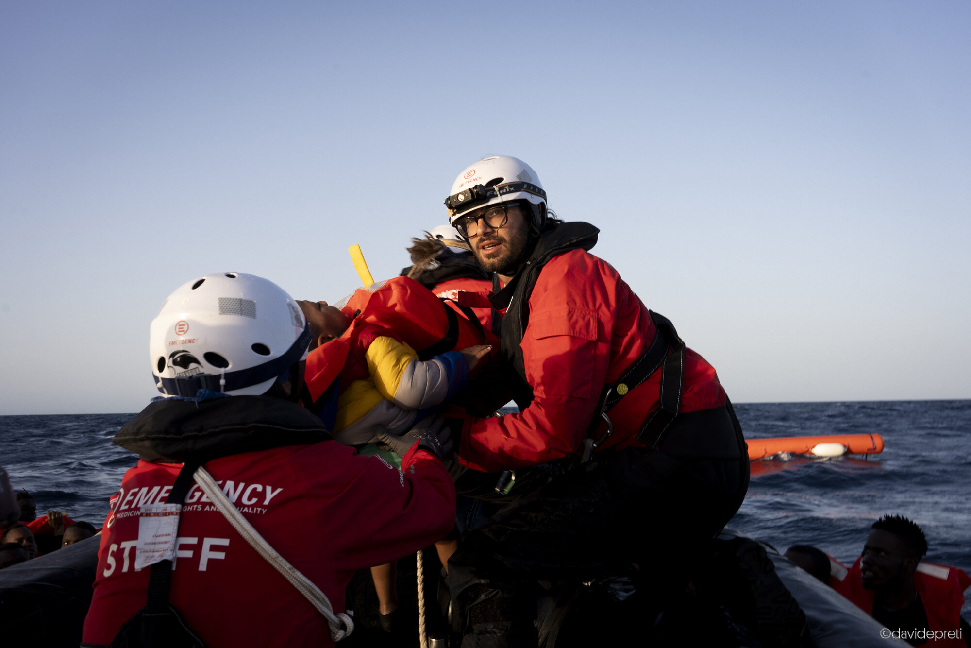 Central Mediterranean Sea — May 3, 2024.

Andrea, a member of the Search and Rescue (SAR) team, during operations to rescue people aboard a boat in distress in the waters between Libya and Lampedusa.
